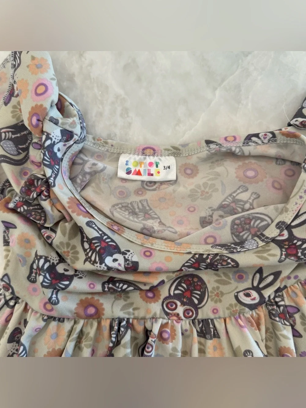 DotDotSmile Girls 3/4 Twirl Dress Sugar Skull Animals Floral Flutter Sleeve